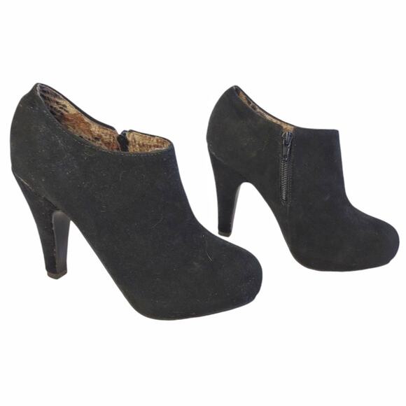 JINPIN Black Faux Suede Ankle Boots US Size 7.5 High Gothic Heel Platform Vegan - Picture 3 of 11